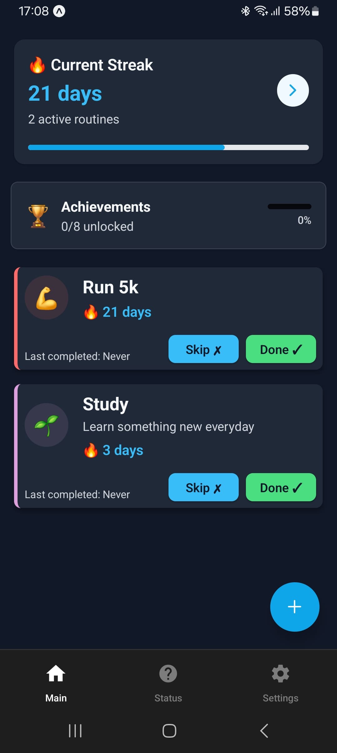 Routine Tracker Hauptbildschirm - Tagesübersicht mit Routinen